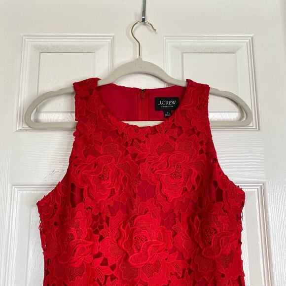 J. CREW Collection Luxe Lace Dress Party Red Size 2 Sheath Floral Rose - Picture 3 of 9